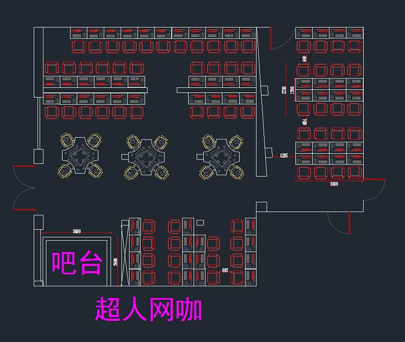 超人網(wǎng)咖桌椅沙發(fā)平面排位設(shè)計(jì)圖