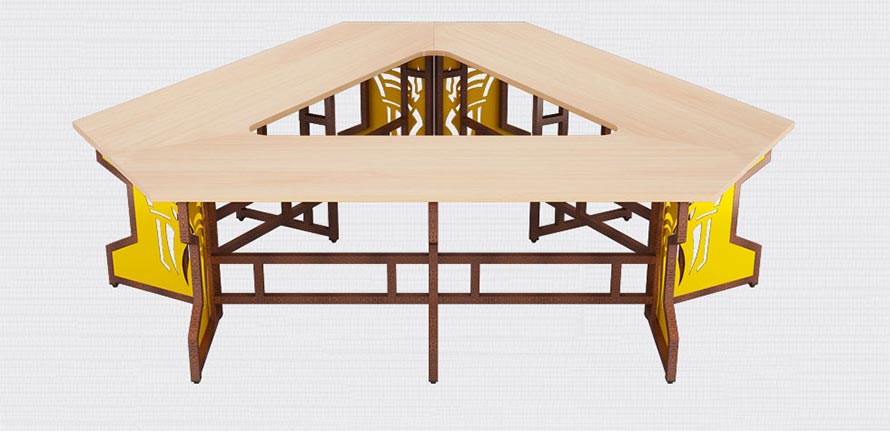 夢達(dá)淺木色網(wǎng)吧連體電腦桌圖片