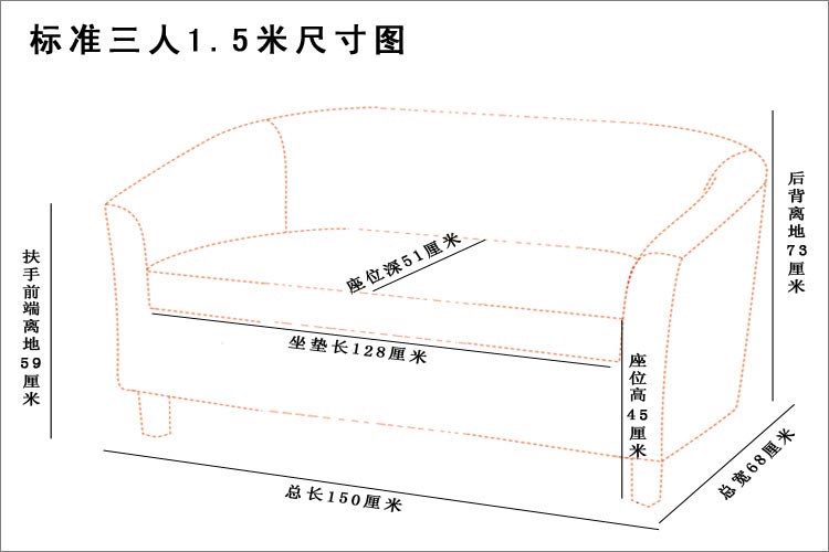 夢達(dá)標(biāo)準(zhǔn)三人網(wǎng)吧小型沙發(fā)尺寸示意圖